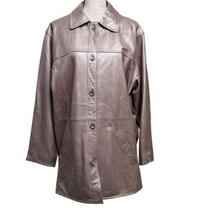 Leather Elements Womens 1X Brown Genuine Leather Button Front Car Coat Jacket